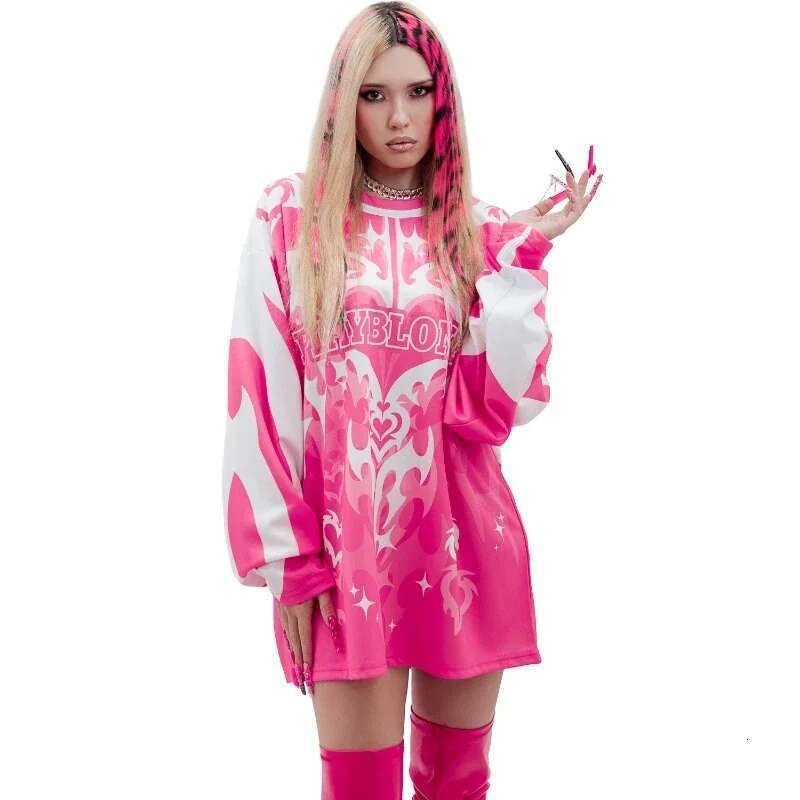 Y2K Trendy Jersey Pink Love Graphic Long Sleeve T Shirt Dead Blonde Retro Gothic Casual Unisex Loose Pullover Women Streetwear