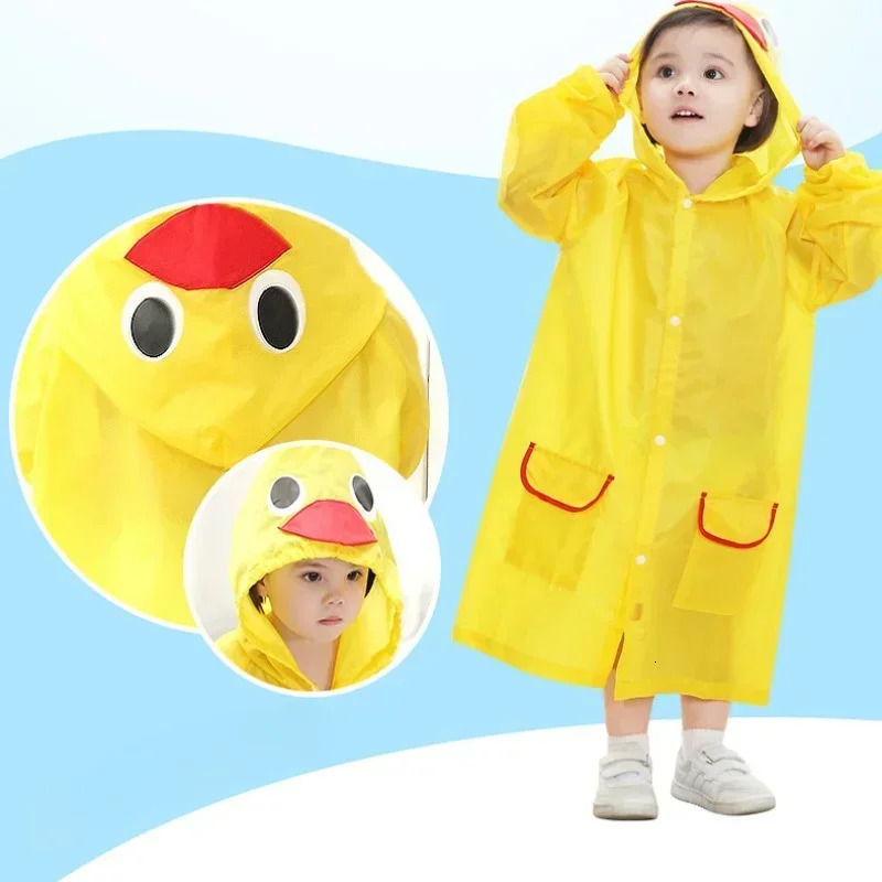 Cute Kids Raincoat Waterproof Children Duck Frog Rain Poncho Rain Coat Jacket With Backpack Position Student Rainwear 250515