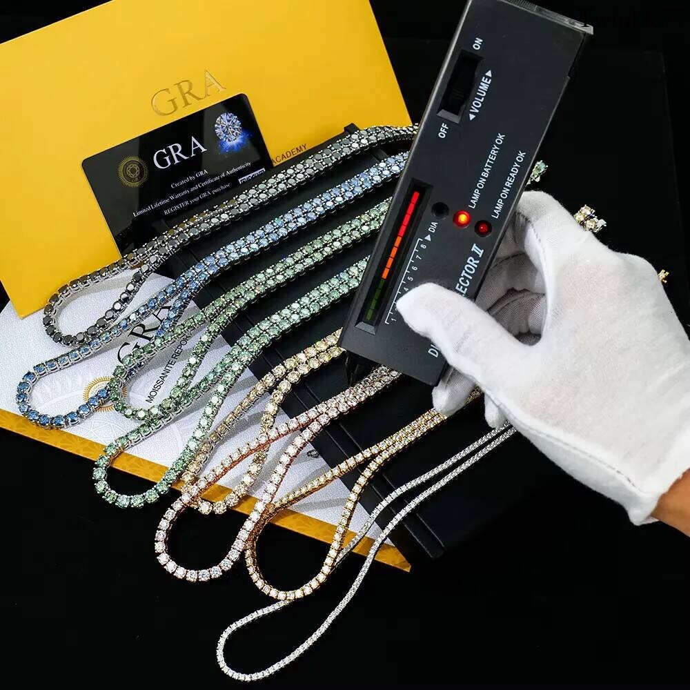 Designer Tennis Style Moissanite Pendant Necklace - Available in Multiple Colors & Sizes for Men/Women