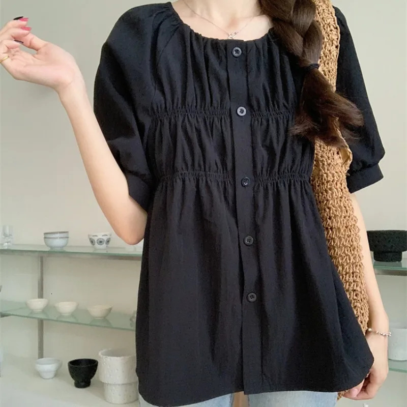 L4XL Plus Size Chiffon Blouse Women Summer Short Sleeve Slim Waist Large Loose Tops Casual Lady Top Femme 250515