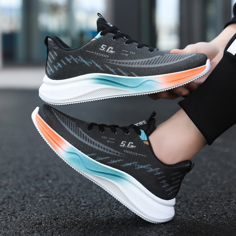Lightweight sports for men, spring 2025 new breathable ice silk mesh men's shoes, thick soled casual running shoes