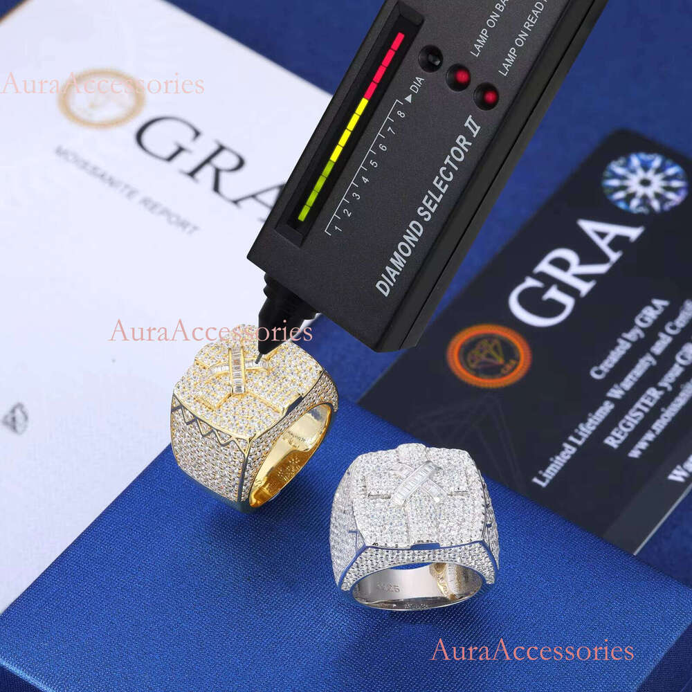 Pass Dia Tester VVS Moissanite Jewelry Hip Hop Custom Sterling Sier Iced Out Cross Ring For Men