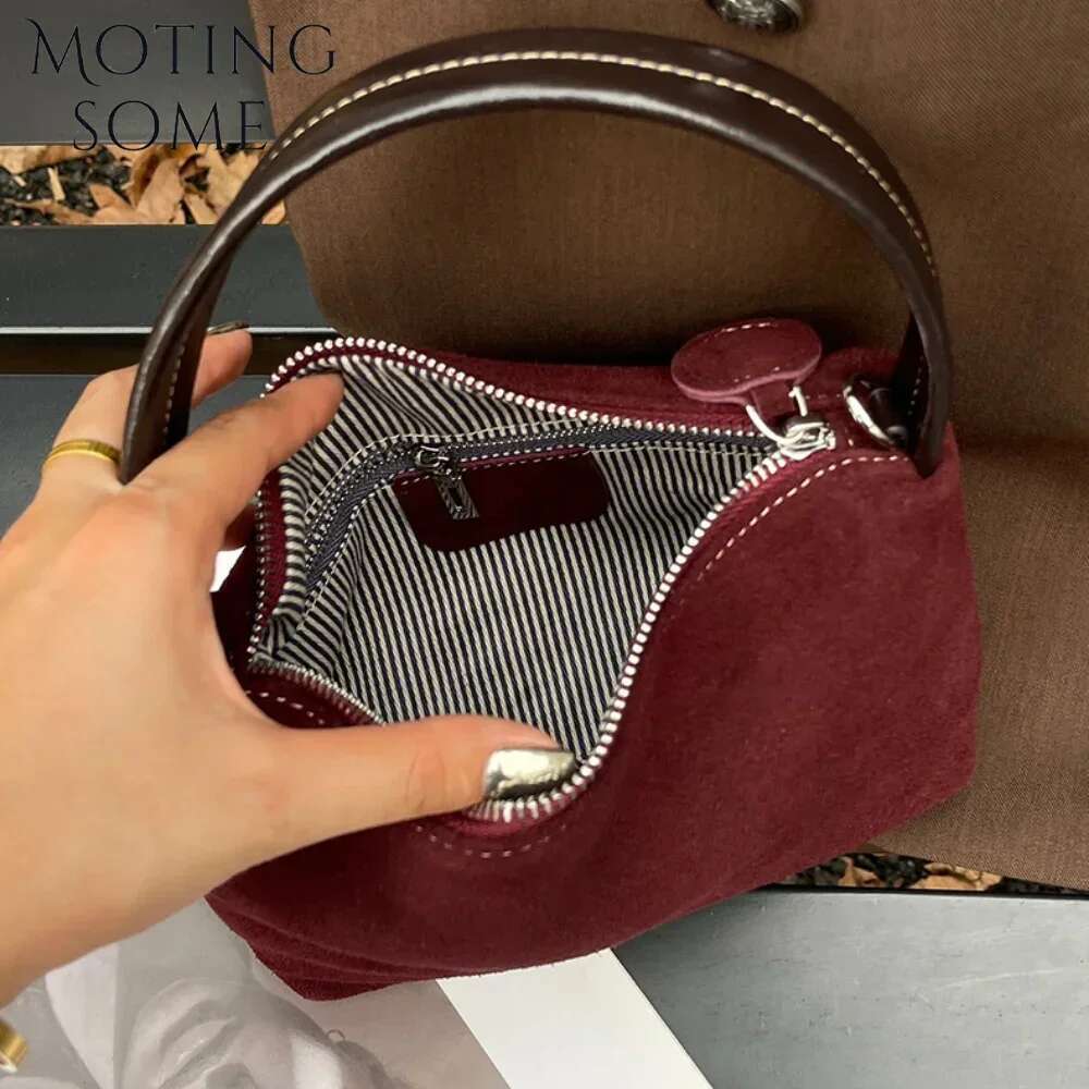 Motingsome Mini Pouch Suede Cowhide Portable Lunch Box New Versatile Hand Bag Retro Shoulder Messenger Purse