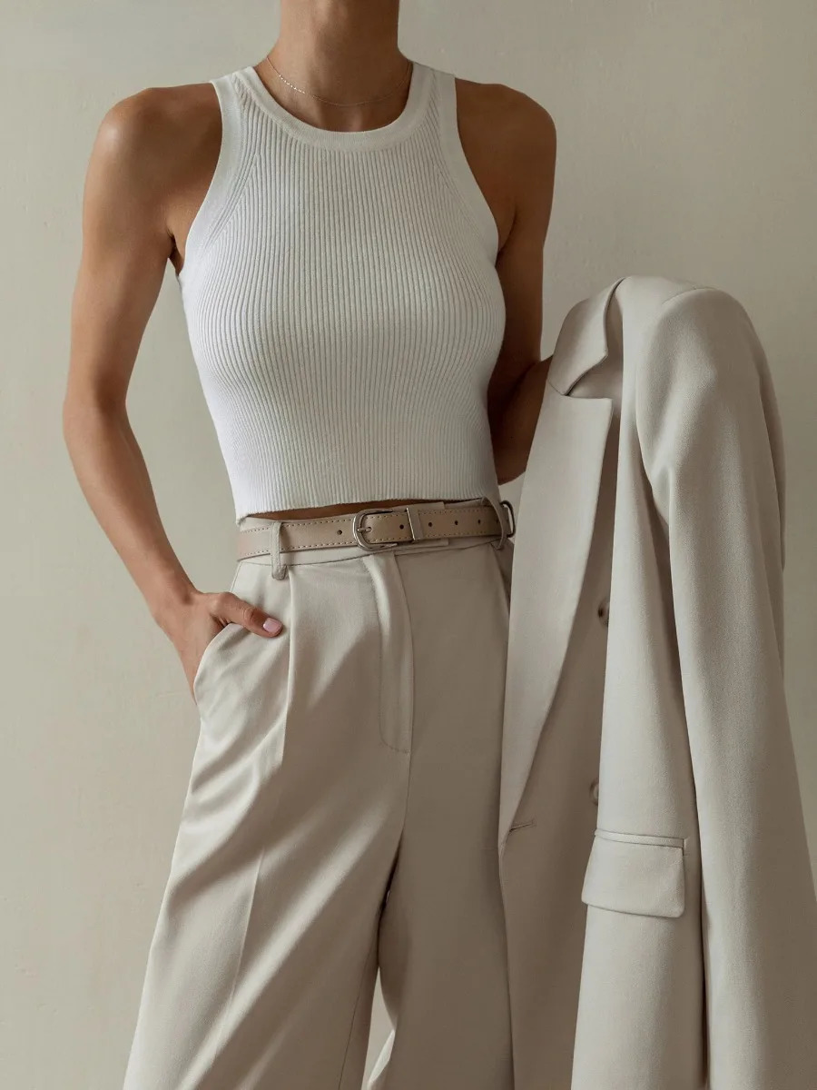 Wolfeel Summer Knitted Tank Tops Women Casual Crop Sexy Girls Suspender Vest Oneck OL Slim Ribber Sleeveless T Shirts 250515
