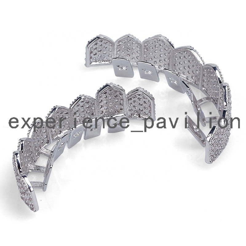 Mens Gold Hiphop Bling Micro Pave Teeth Grillz Set moissanite Diamond Iced Out Dental Grills