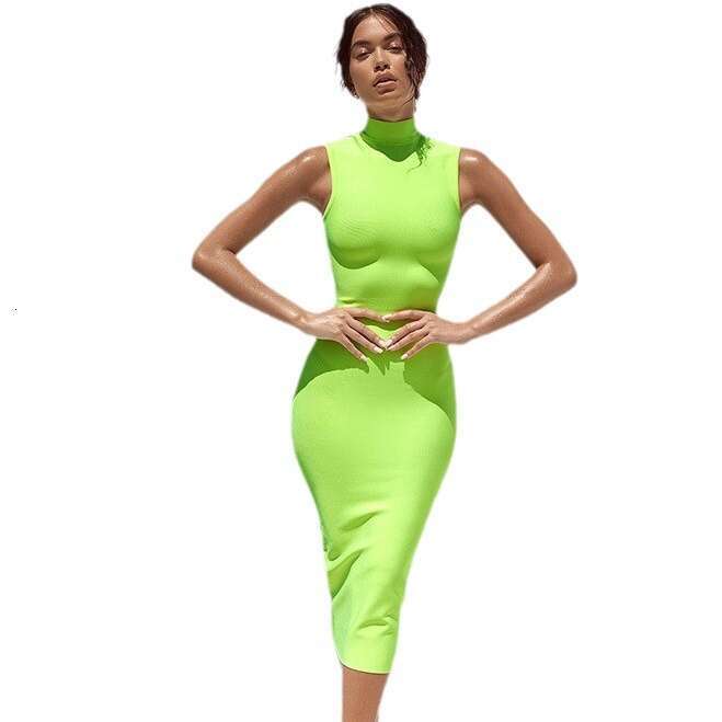 White Dress Maxi Dress Classic Women's Sleeveless High Neck Nightclub Sexy Hip Hugging Dress, Banquet Style Evening Gown With Slit KQ