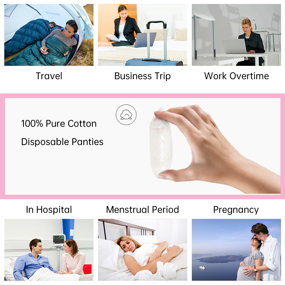 Women's Disposable 100% Cotton Underwear Ladies Briefs Panties Breathable Sustainable Plus Size Bikinis for Travel Hotel Spa Hospital Emergency