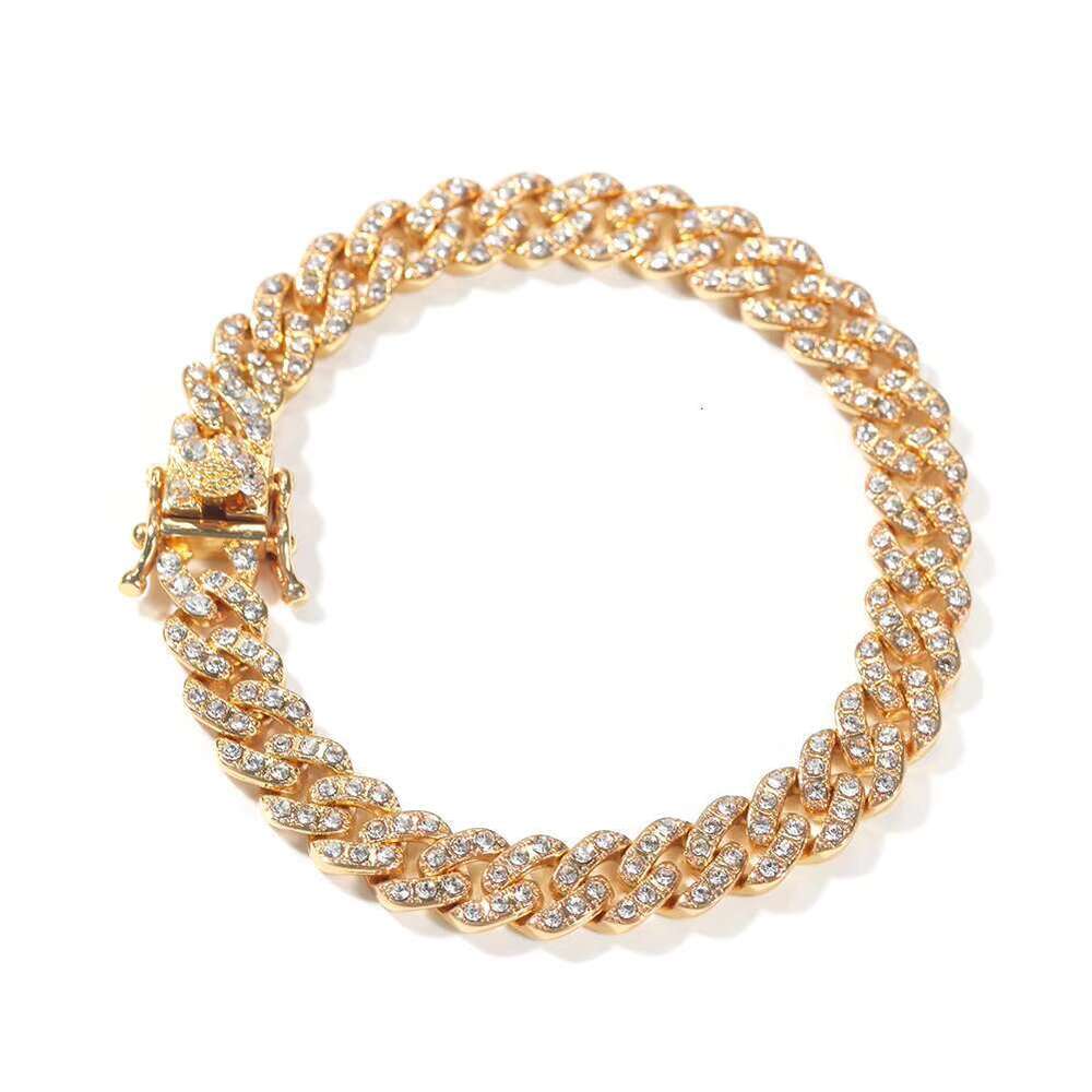 DHCollections 9mm Iced Out Cuban Link Chain Necklace Bracelet Set Hiphop Style Gold Silver Rhinestone Jewellery for men