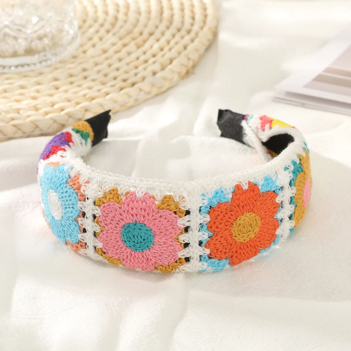 AWAYTR Patchwork Knitted Floral Hair Band Women Plastic Bezel Girls Hair Hoop Thin Edge Headband Hair Accessories Hairband 250509