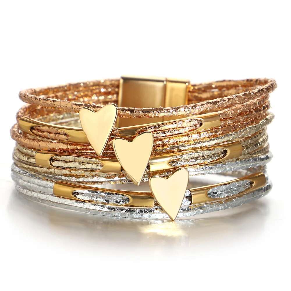 ALLYES Trendy Love Heart Wrap Leather Bracelets For Women Multilayer Glitter Filled Slim Strips Bangle & Bracelet Party Jewelry