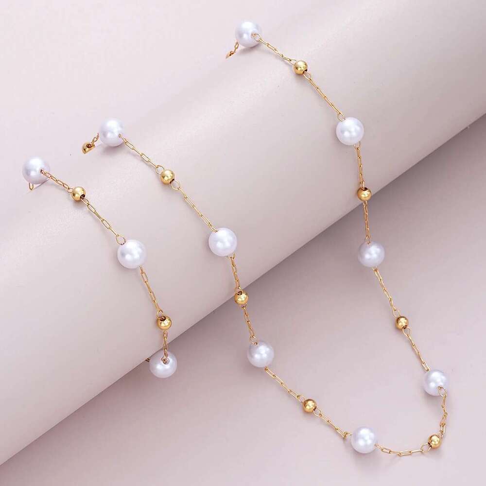 2 Pcs Exquisite Gold Color Bohemian For Women Fashion Pearl Cross Pendant Necklace Bracelet Set Casual Jewelry Gifts