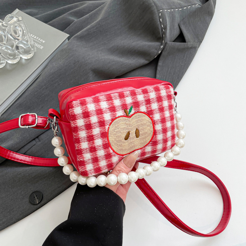 2025 Spring Contrasting Red Checkered Cloth Sweet New Free Delivery Luxury Bag Designer Bag Countryside Girl Crossbody Bag Personalized Pearl Handbag
