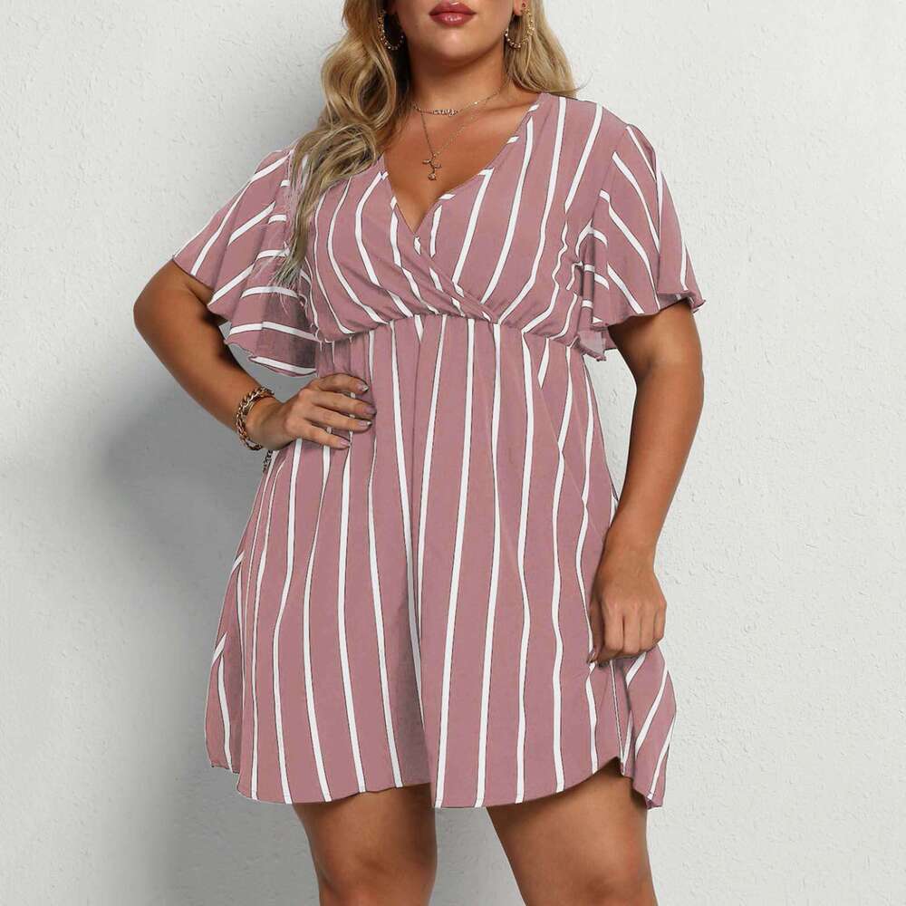 Plus Size Designer Dresses Womandress Womens Designer Clothing Robe Womens Oversized Striped V-neck Short Sleeved with A Loose Waist and Casual Bohemi