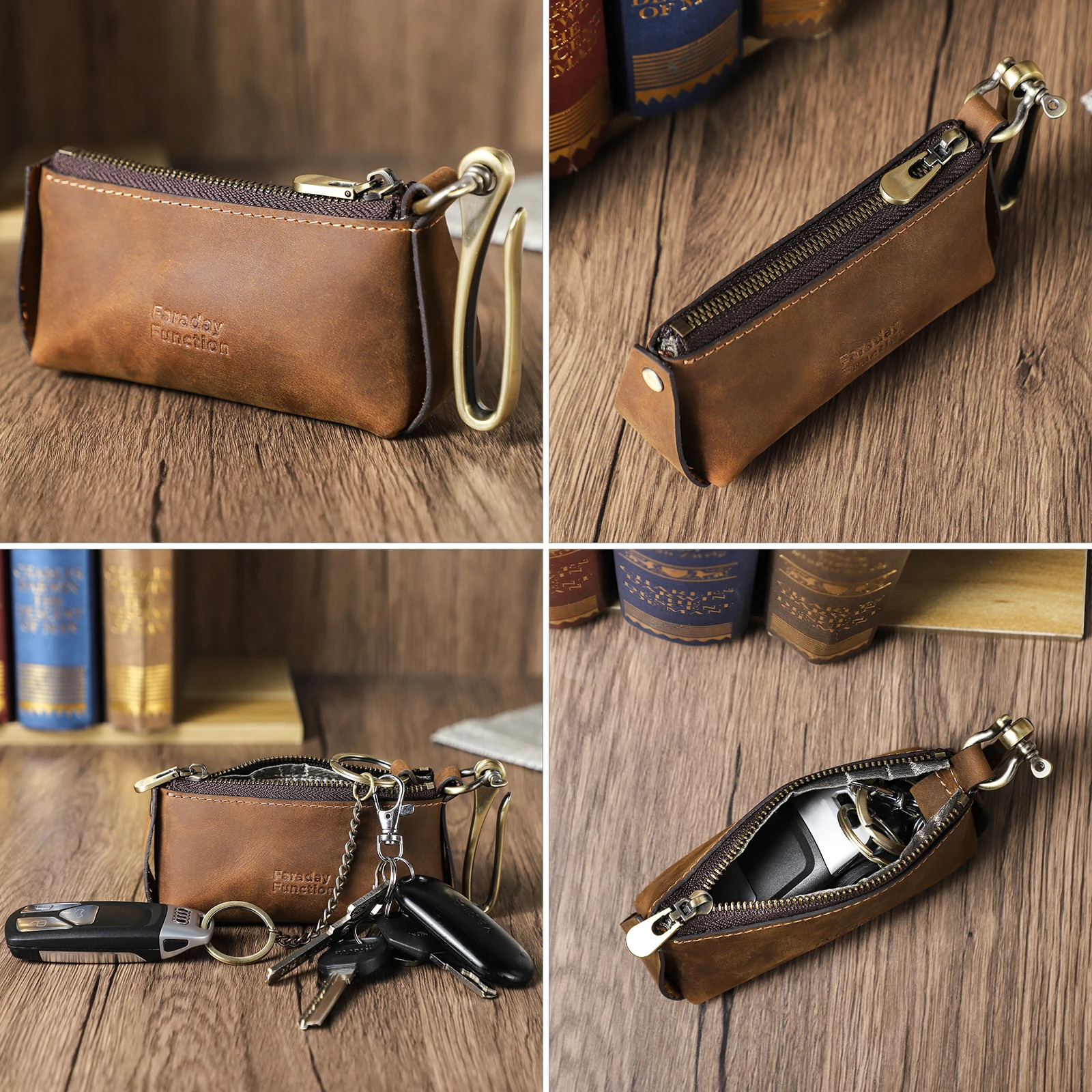 Genuine Leather Car Key Holder Organizer Pouch Key Wallet Housekeeper Key Case Rfid Blocking Key Keychain Bag 250515