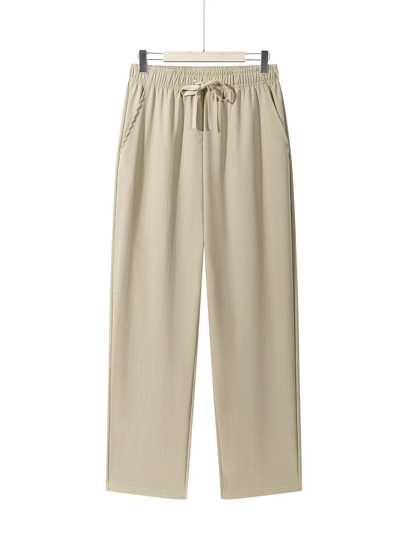 Summer Mens Straight Trousers Casual Solid Color Breathable Drawstring Long Pants Sweatpants Streetwear Men Baggy 250515
