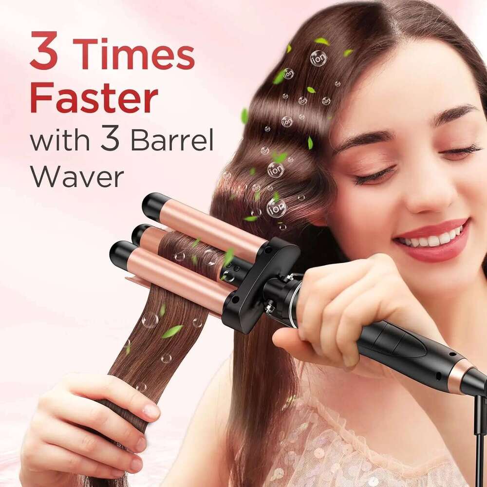 BESTOPE PRO 5 in 1 Wand, Curling Iron Set with Thermal Brush, A 3-Barrel Hair Crimper Iron, 3 Ceramic Cur
