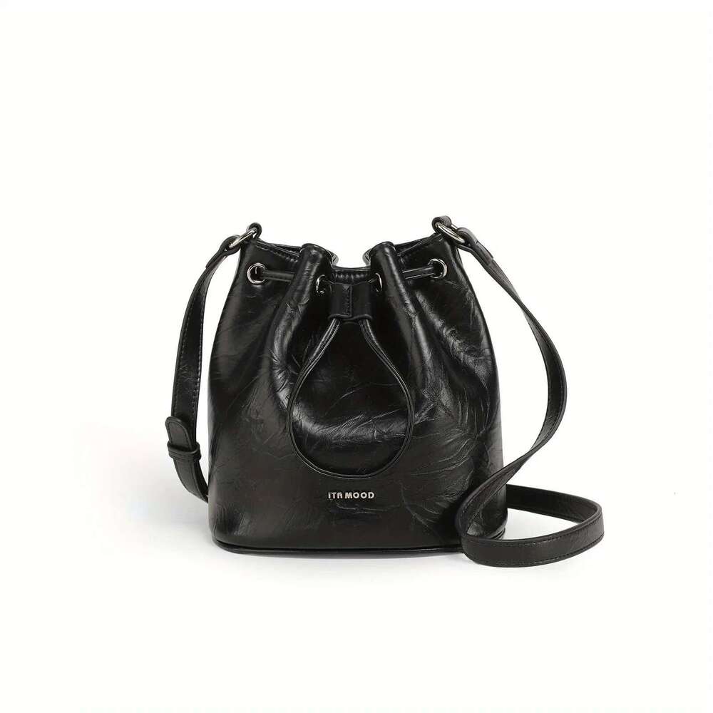 ITAMOOD Women Bucket For Cosmetics Cell Phone Black Niche Original Designer Leather Shoulder Crossbody Small Bag