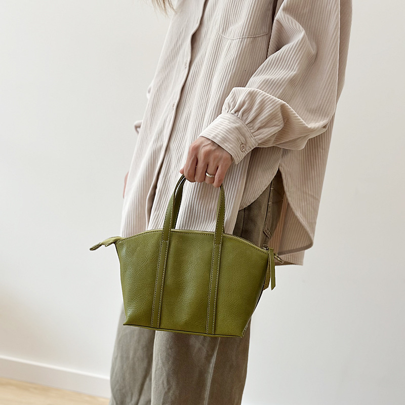 2025S designer mini shell genuine women top layer cowhide shoulder crossbody bag vegetable tanned leather Korean version artistic handbag soft