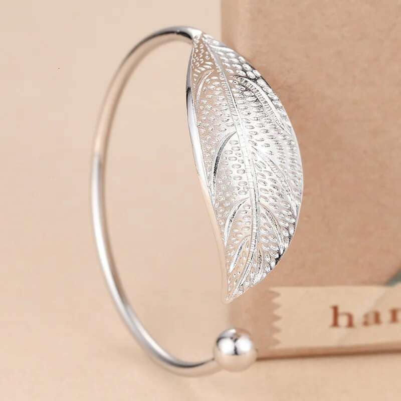 Fashion Sterling Sier Woman Cuff Bracelet Open Leaf Shaped Adjustable Charm Bangle Bracelets Party Jewelry Gifts
