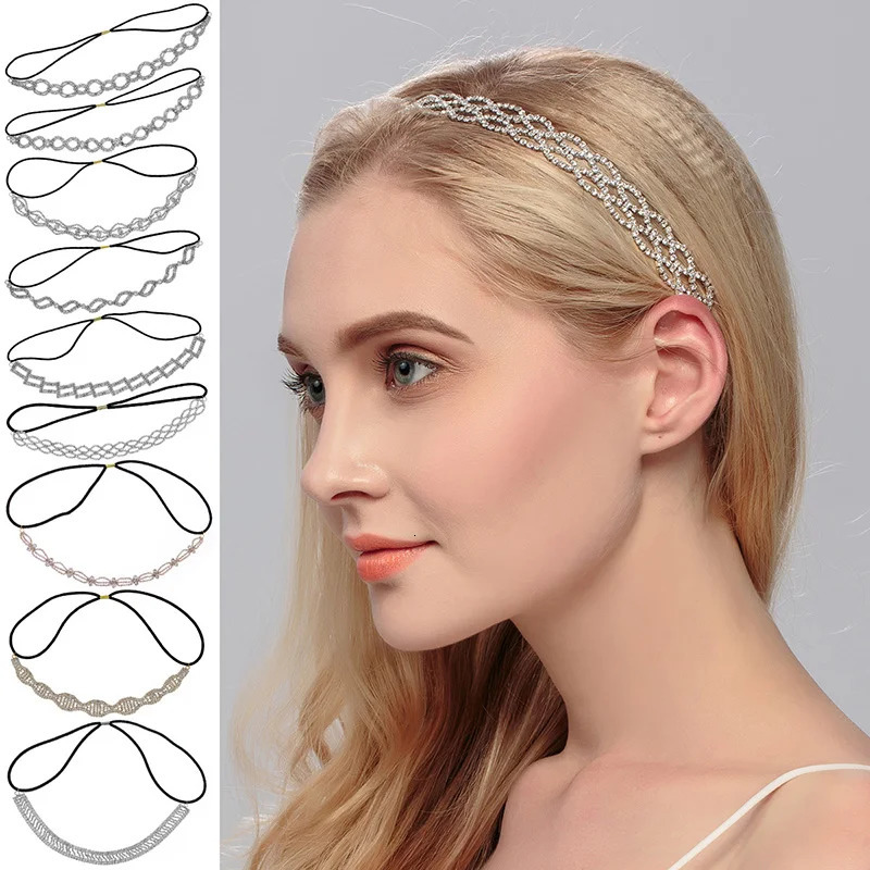 Full Diamond Claw Chain Hairband Classic Stretch Headband For Women and Girls Queens Party Tiara Jewelry Accessories 250509