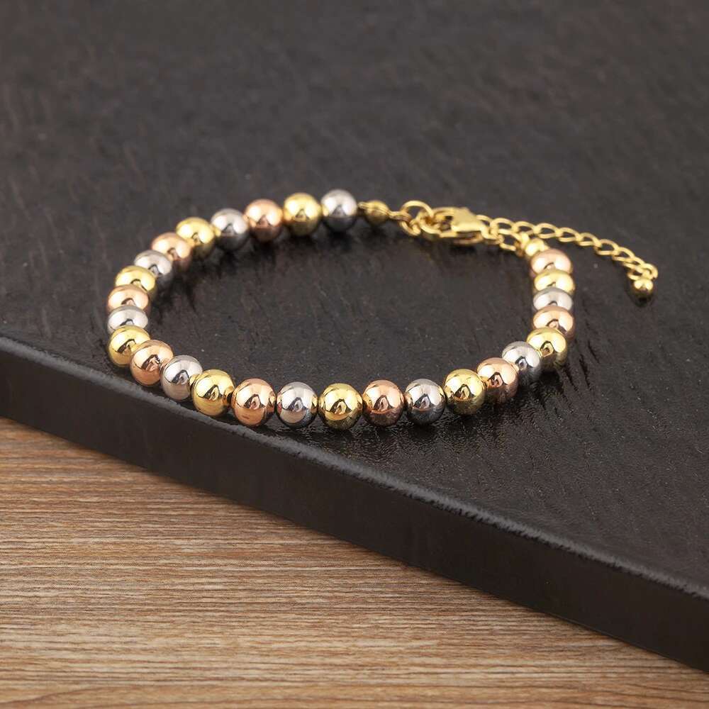 AIBEF Classic Simple Copper Round Bead Bracelet Gold/Sier/Rose Color Women Adjustable Bangle Jewelry Accessories Birthday Gift
