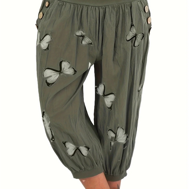 Womens plus size 1XL5XL casual and comfortable pants fashionable button pocket w250506