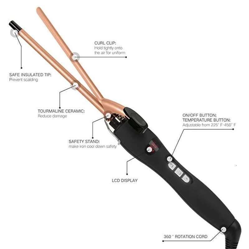 Salon Use Professional Thin for Long & Short Electric Temperature Adjustable Hair Curler Curling Wand