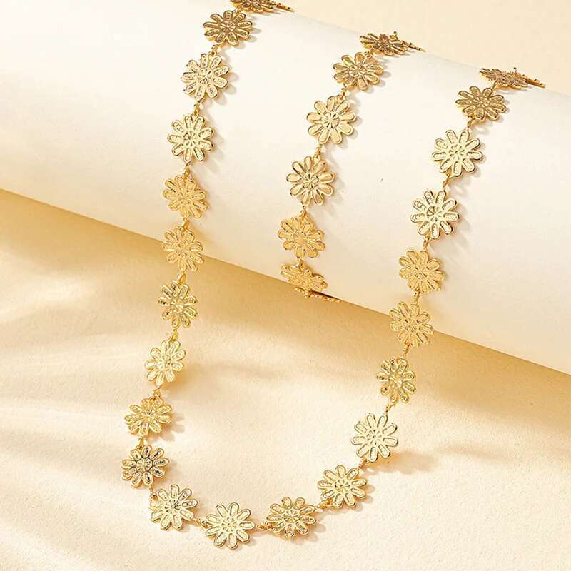 Necklace Bracelet Flower Jewelry For Women Trendy Exquisite Fashion Geometric Plated Gold Color Accessories Party Gifts Rg0007
