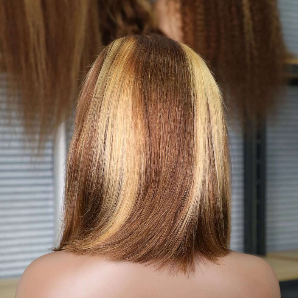 Front Bob Human Hair Ombre Honey Blonde 13X4 Wigs 10-16Inch 4/27 Colored Transparent Frontal Lace Wig