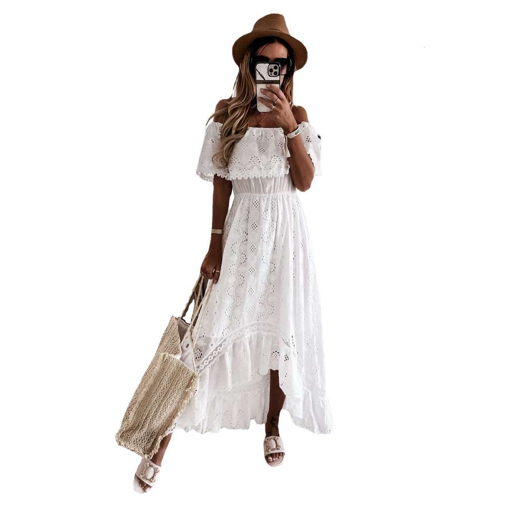 Bohemian Lace Long Dress, White Beach Skirt, New Style Bra, Off Shoulder Sexy Dress for Women