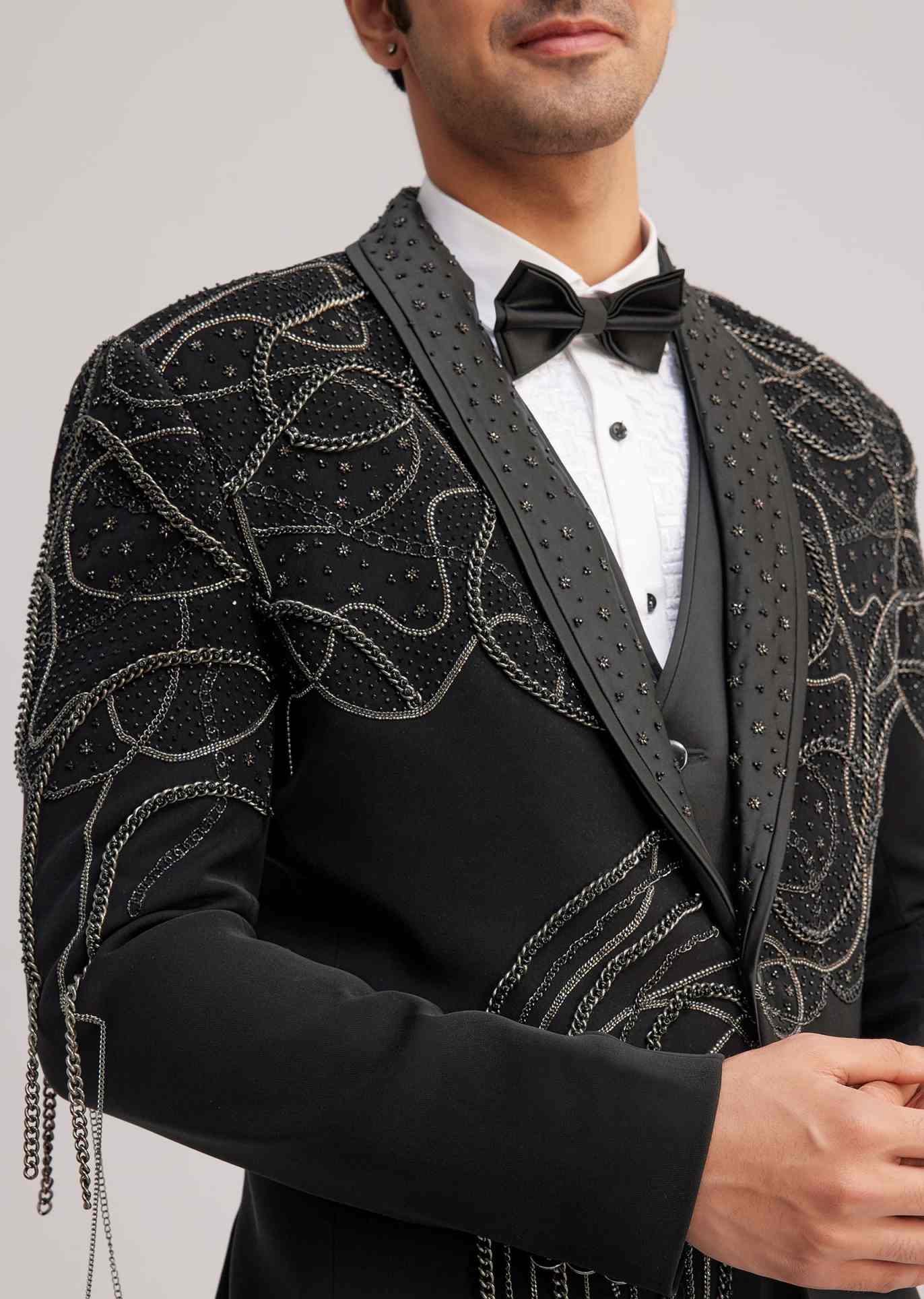 Fashion Beaded Wedding Tuxedos 2 Piece Set Jacket Pants Single Breasted Men Suit Designer Chain Groom Blazers Customized