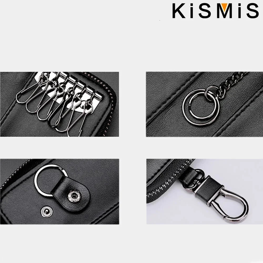 KISMIS Key Case with Car Keychain and Holder Leather Organiser with 6 Keyrings Banknotes Wallet 3 Card Slots for Men and Women 250515