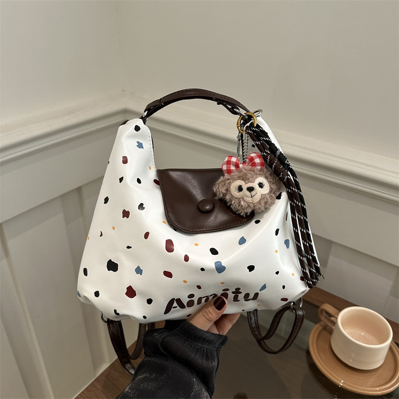 Free Delivery Designer Bag Korean Version Shoulder Casual Large Capacity Western Style Armpit 2025 New Relaxed Color Polka Dot Backpack Luxury Bag