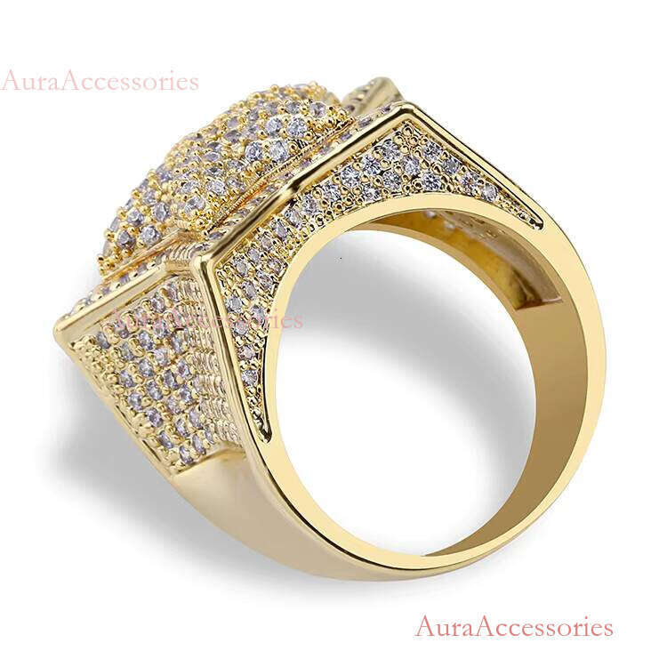 Fashion Hip Hop Jewelry Five Star Rings Men's Gold Sier Color Plated Iced Out CZ Cubic Zircon Brass Ring for Men