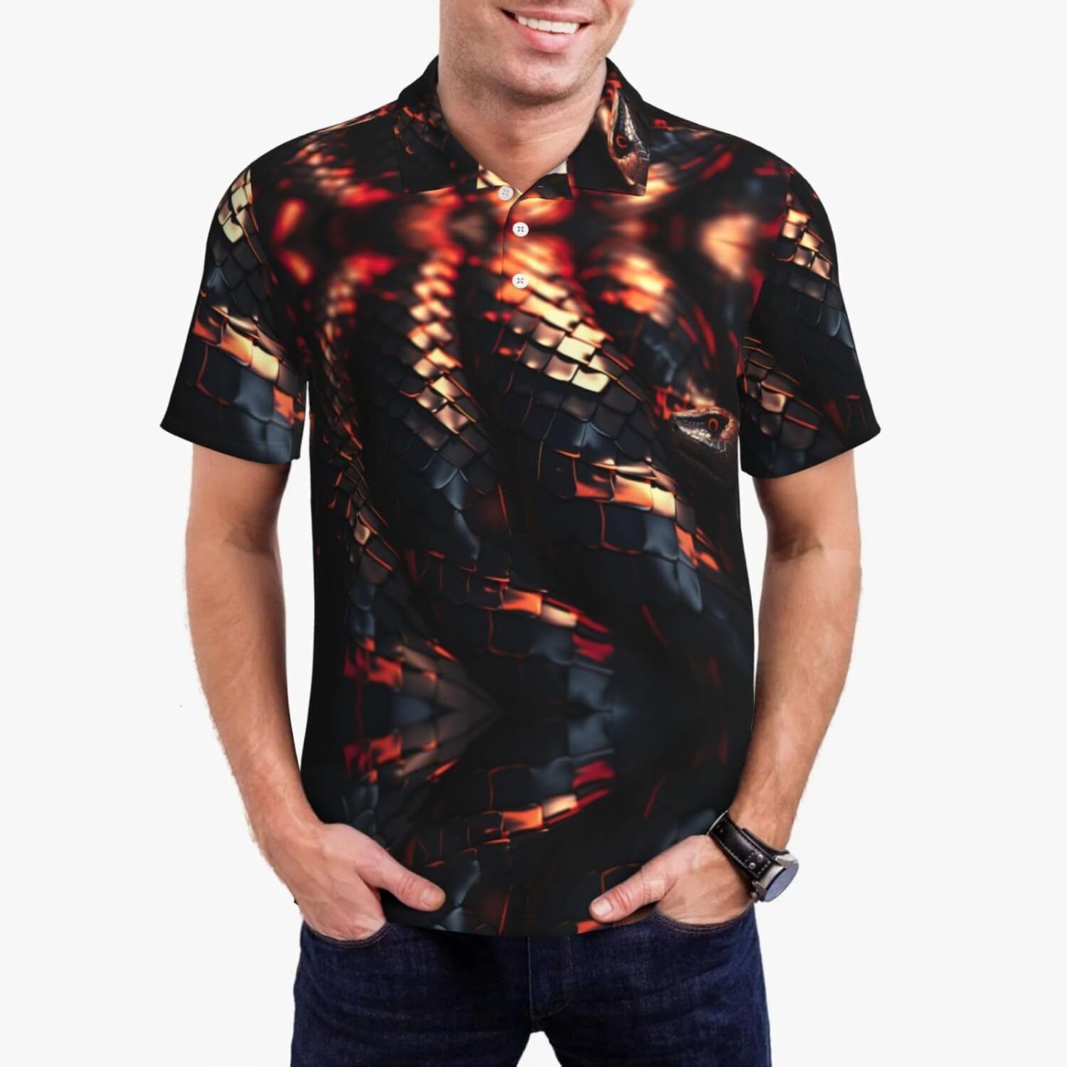 Mens Polo shirt 3D Snake Wallpaper1 Print Men's Short Sleeve Polo Golf Shirts Summer Casual Button Shirts for Casual Formal Wear Polos shirts