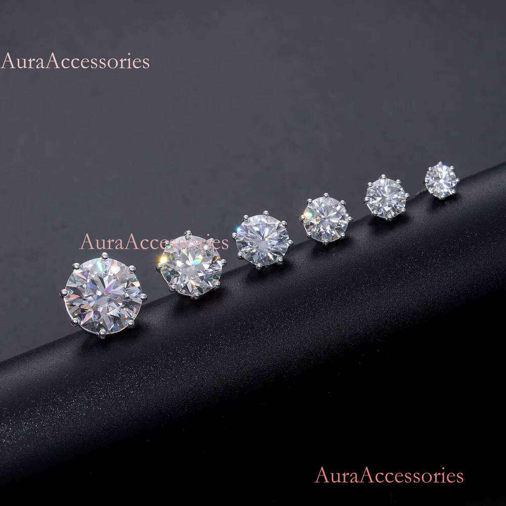 Men Women Jewelry 5mm~15mm Sterling Sier 8 Prong Set Push Back Moissanite Dia Big Stud Earring for Gift
