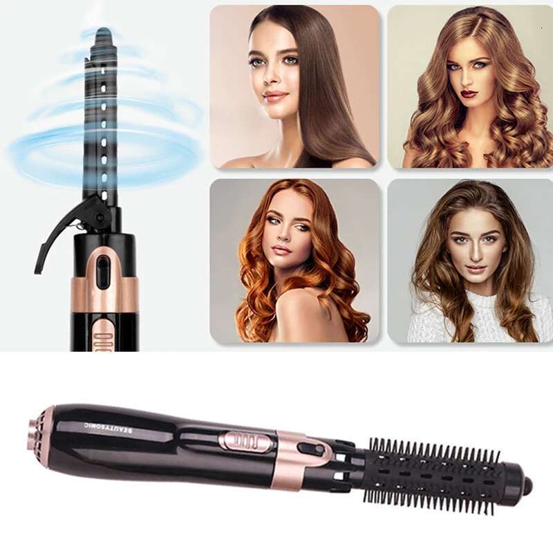 Multi-function negative ion hot air comb 4 in 1 hair dryer curling bar straightening brush