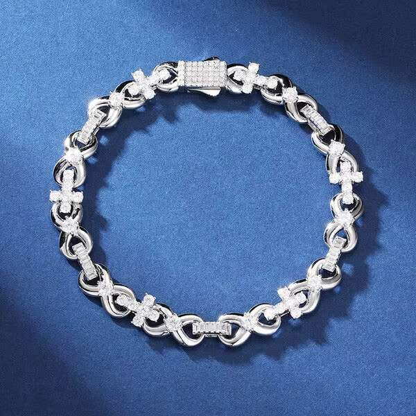 S New Iced Out Cross Infinity Bracelet With Baguette Link For Women Men Moissanite Sterling Sier Hip Hop Party Jewelry Gift