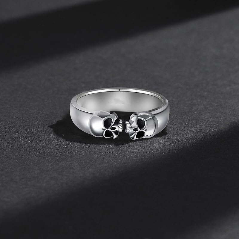 New Product Personalized Hip Hop Fashion Double Skull Design with Adjustable Opening Ring Jewelry