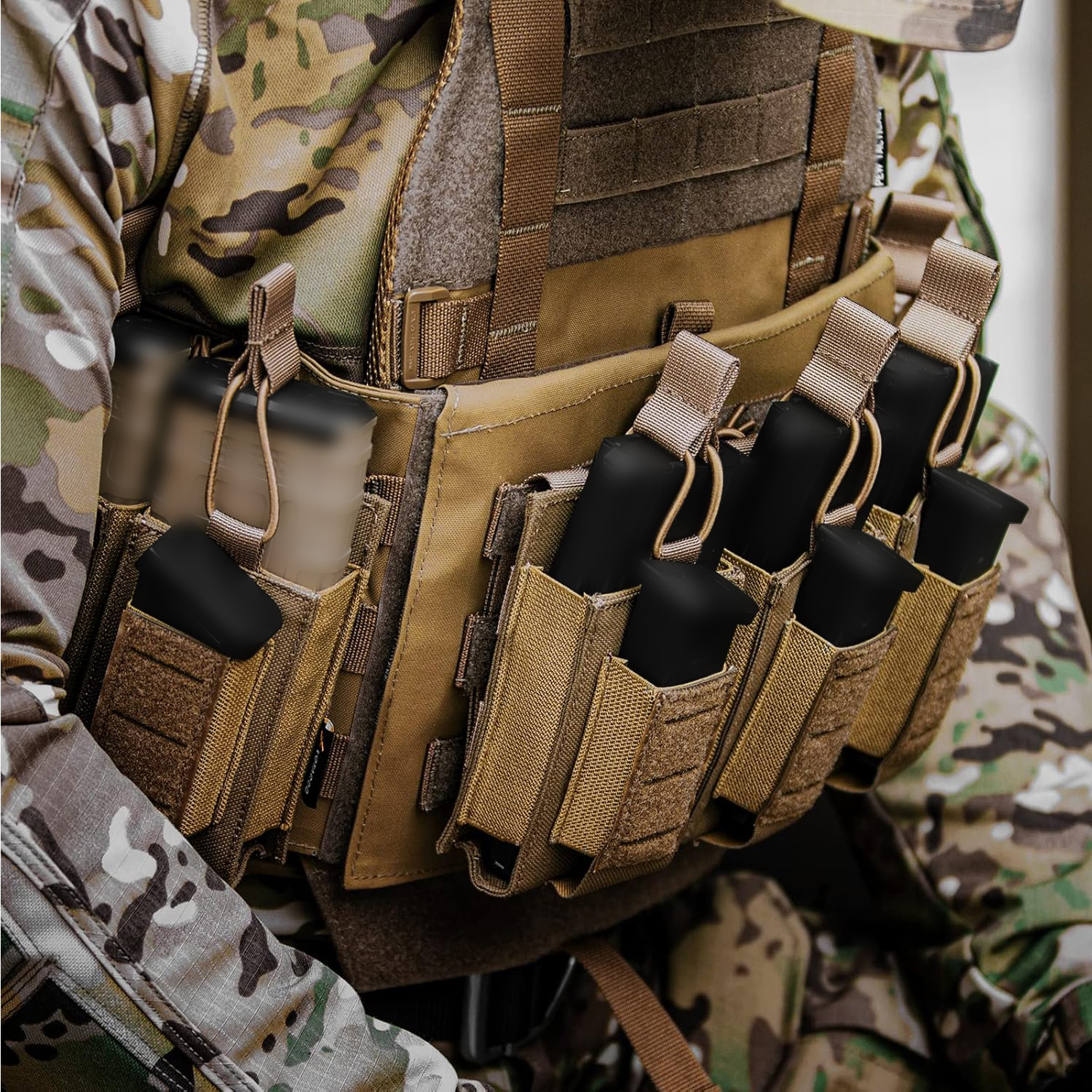 VOTAGOO Molle Mag Pouch 5.56mm 9mm Open-Top Magazine Pouch Single/Double/Triple Elastic Magazine Pouch Combo for Pistol and Rifle