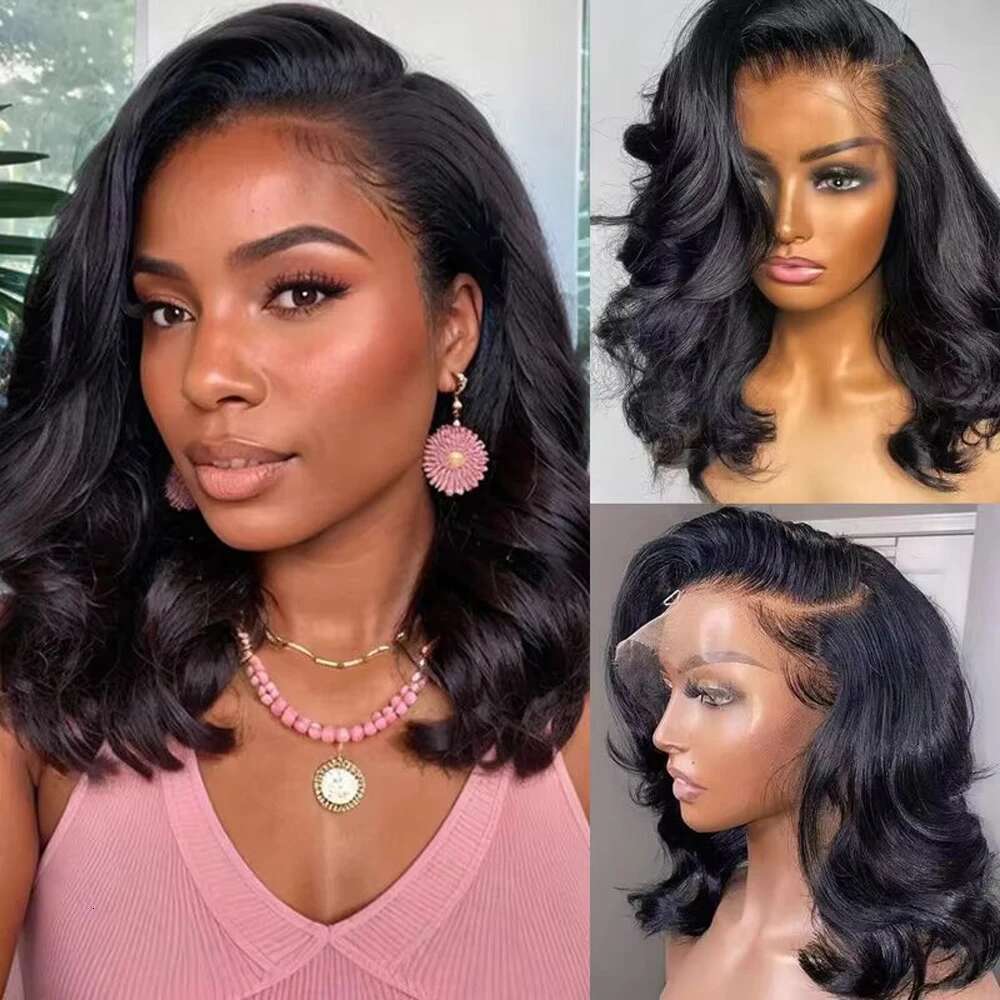Body Wave Short Bob Wig 180 Density 13X4 Lace Front Human Wig 16 Inch 100% Brazilian Remy Pre Plucked With Baby Hair