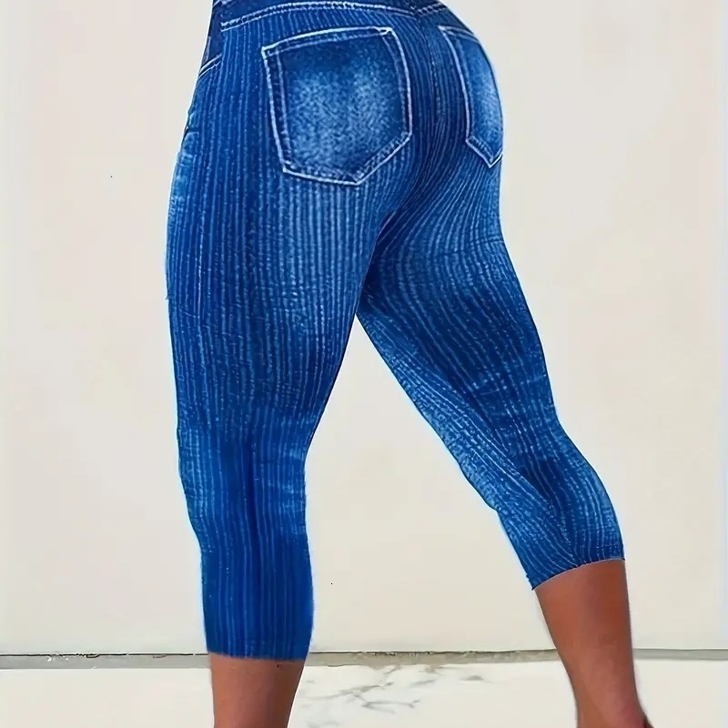 Womens 1XL5XL Plus Size High Rise Denim Printed Legs with Slight Stretching Sport and Stylish Comfort Printing 250506