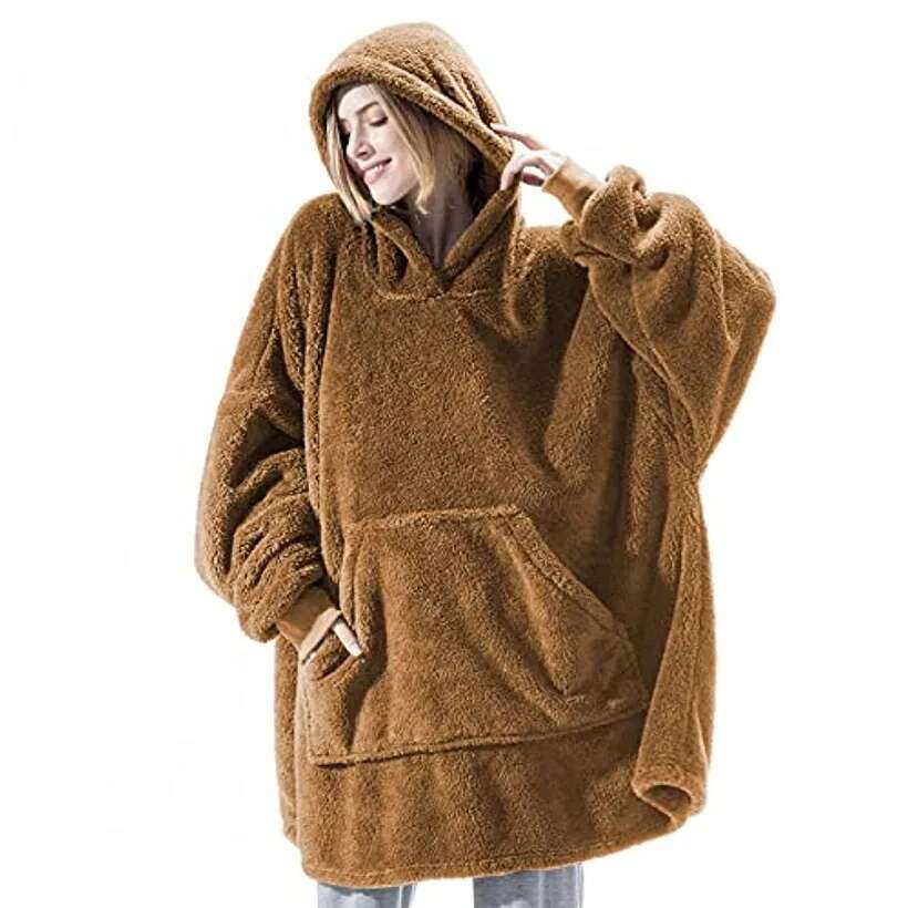Winter Fashion Leisure Simple Hooded Sweater Warm Thick Hoodie Women Fleece Blanket With Sleeve Pocket Haruku Trend Streetwear Designer