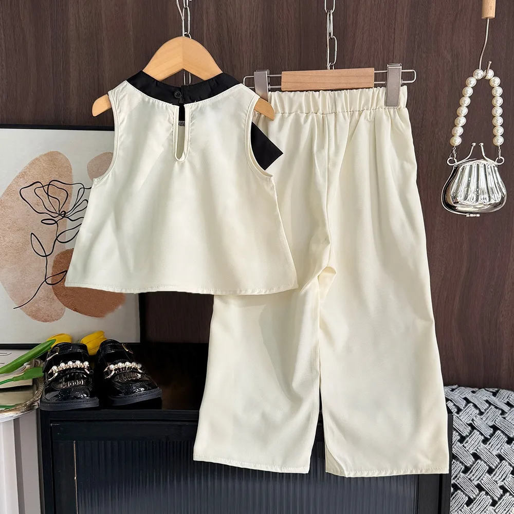 Bear Leader Elegent Baby Girls Clothes Sets Fashion Bow Sleeveless T ShirtPants 2 Pieces Summer Kids Plain Casual Wear 250515