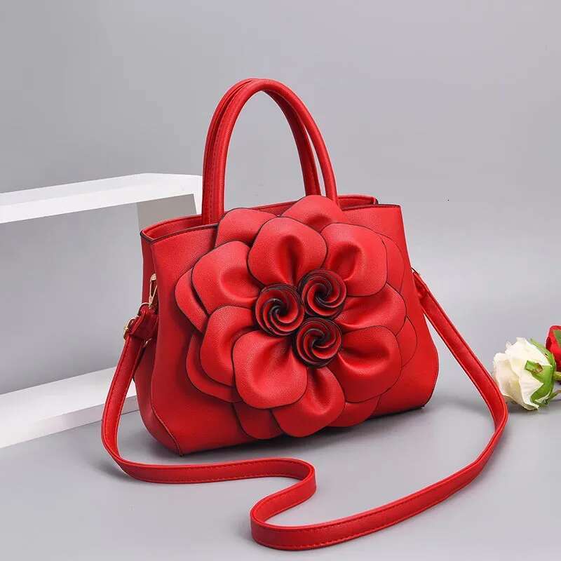 Large Capacity Red Big Rose Flower Women's Handbag Shoulder Purse Ladies Female Crossbody Bag