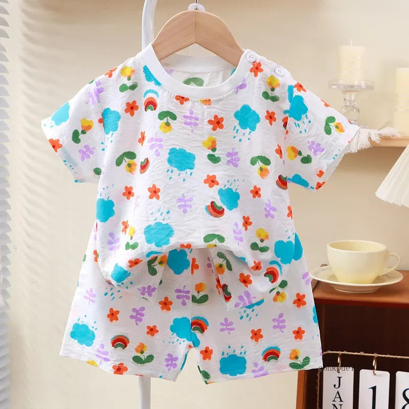 Summer Kids Suit Clothes for Girls Cartoon Short Sleeve T-shirt Topsshorts Childrens Clothing Baby Boys Set 250515