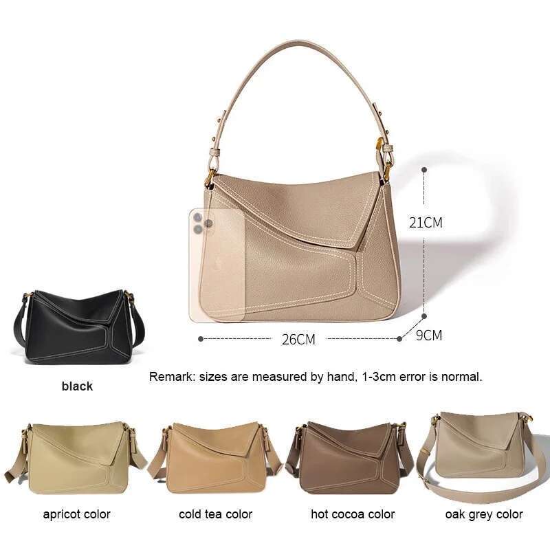 Women's Genuine Leather Geometric Tote 2024 Autumn Lady Underarm Shoulder Bag Female Popular Commuter Messenger Handbag
