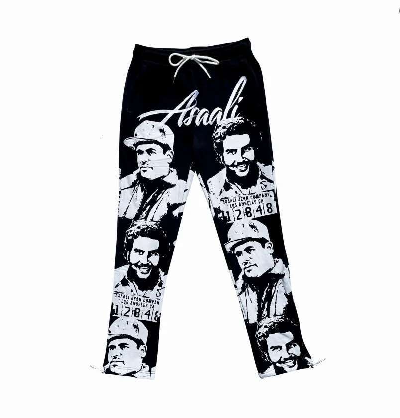 Y2k American Retro Men's Casual Sports Pants Gothic Fashion Character Pattern Printed Zipper Hoodie Couple Set Designer