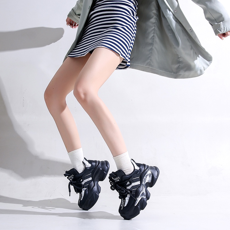 Mix Color Chunky Platform Non-Slip Sneakers Heels Vulcanize Shoes Women Fashion Platform Casual Shoes Woman 2025 Lace-Up Non-Slip Walking Shoes 8.5CM 