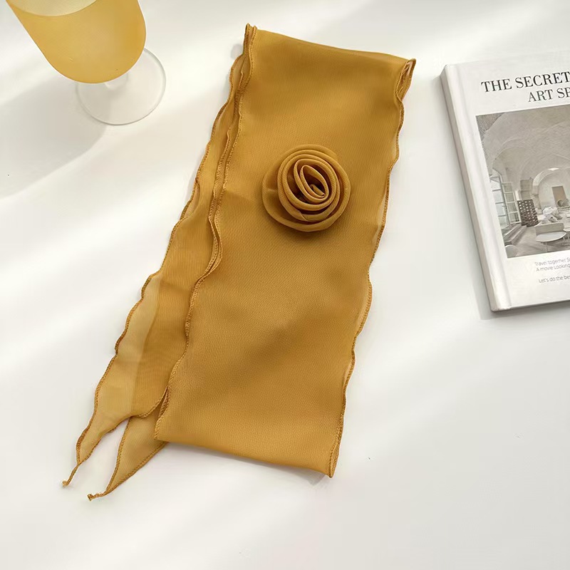T714 silk scarf women's spring and summer new style rose flower pure color thin style temperament versatile fashion small scarf